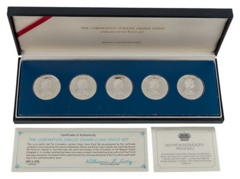 Британские территории набор 5, 10, 25 долларов 1978 г., PROOF, "25 лет коронации Королевы Елизаветы II"