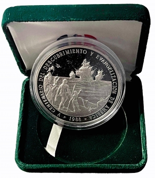 Доминикана 100 песо 1988 г., PROOF, "500 лет открытию и евангелизации Америки"