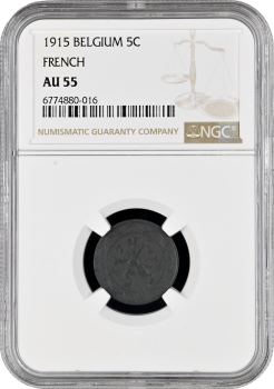 Бельгия 5 сантимов 1915 г. French, NGC AU55, "Немецкая оккупационная чеканка"