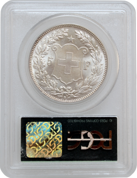 Швейцария 5 франков 1909 г. B., PCGS MS64, "Швейцарская Конфедерация (1850 - 1916)"