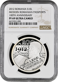 Румыния 10 леев 2012 г., NGC PF69 UC, "100 лет первому румынскому паспорту"
