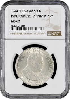 Словакия 50 крон 1944 г., NGC MS62, "5 лет Словацкой Республике"