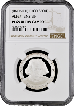 Того 500 франков 2000 г., NGC PF69 UC, "Альберт Эйнштейн" Top Pop