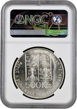 Чехословакия 500 крон 1992 г., NGC MS66, "400 лет со дня рождения Яна Амоса Коменского"
