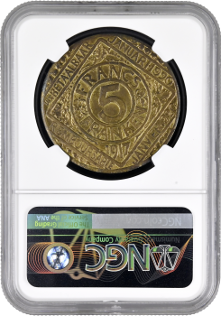 Бельгия 5 франков 1917 г., NGC MS65, "Германская оккупация города Гент (1915 - 1918)" Top Pop
