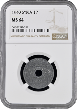 Сирия 1 пиастр 1940 г., NGC MS64, "Французский протекторат (1921 - 1945)'' Top Pop