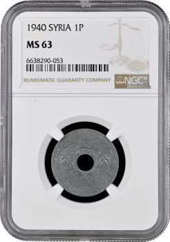 Сирия 1 пиастр 1940 г., NGC MS63, "Французский протекторат (1921 - 1945)''
