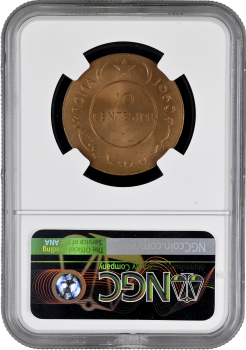 Сомали 10 чентезимо 1950 г., NGC MS65 RB, "Подопечная территория ООН под Италией (1950 - 1960)"