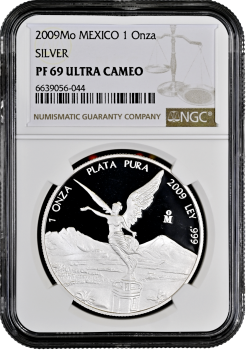 Мексика 1 онза 2009 г., NGC PF69 UC, "Серебряная инвестиционная монета "Свобода"