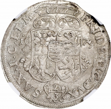Саксен-Гота-Альтенбург 2/3 талера 1679 г., NGC MS64, "Герцог Фридрих I (1675 - 1691)" Top Pop