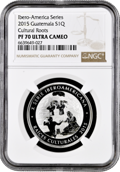Гватемала 1 кетсаль 2015 г., NGC PF70 UC, "Иберо-Америка - Культурные корни" Top Pop