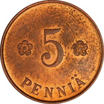 Финляндия 5 пенни 1918 г., PCGS MS64 RB, "Гражданская война - Трубы на аверсе"