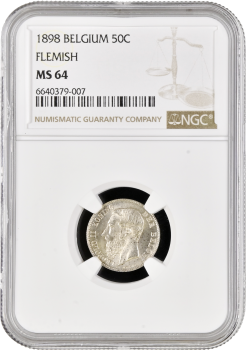 Бельгия 50 сантимов 1898 г. DER, NGC MS64, "Король Леопольд II (1865 - 1909)"
