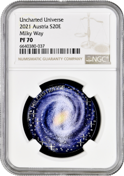 Австрия 20 евро 2021 г., NGC PF70 UC, "Неизведанная вселенная - Млечный путь" Top Pop