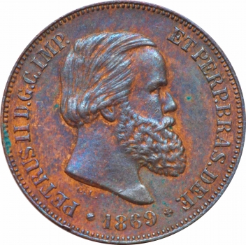 Бразилия 10 рейсов 1869 г., AU, "Император Педро II (1831 - 1889)"