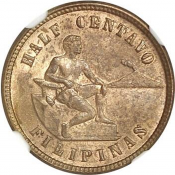 Филиппины 1/2 сентаво 1903 г., NGC MS63 RB, "Администрация США (1903 - 1945)"