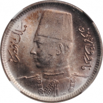Египет 2 пиастра 1937 г., NGS MS63+, "Король Фарук I (1936 - 1952)"