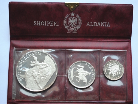 Албания набор 5, 10, 25 леков 1970 г., PROOF, "500 лет Лежской лиге"