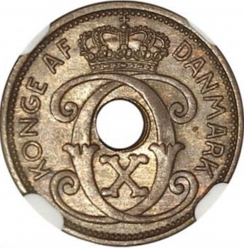 Фарерские острова 1 эре 1941 г., NGC MS63 RB, "Король Кристиан X (1941 - 1941)"