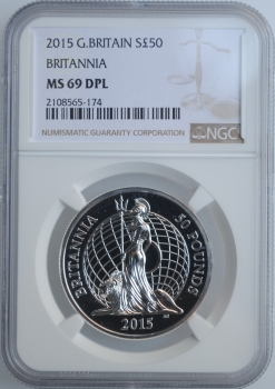 Великобритания 50 фунтов 2015 г., NGC MS69 DPL, "Стоящая Британия"