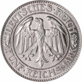 Германия 5 рейхсмарок 1929 г. F, PCGS MS64, "Веймарская Республика (Рейхсмарка) (1924 - 1938)"