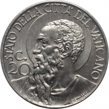 Ватикан 20 чентезимо 1941 г., BU, "Папа Пий XII (1939 - 1958)"