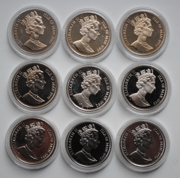 Остров Мэн набор 1 крона 1988-1996 г., PROOF и BU, 'Кошки' (9 шт.)
