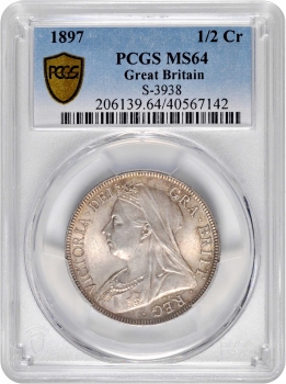Великобритания 1/2 кроны 1897 г., PCGS MS64, "Королева Виктория (1838 - 1901)"
