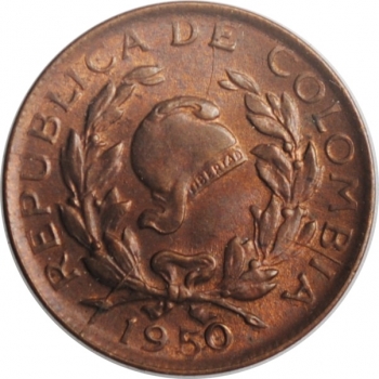 Колумбия 1 сентаво 1950 г. B, UNC, "Республика Колумбия (1911 - 1989)"