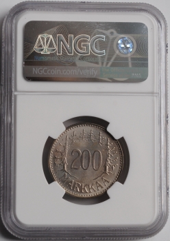 Финляндия  200 марок 1959 г. S, NGC MS66, "Финляндская Республика (Suomi) (1918 - 1962)"