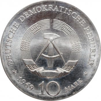 ГДР 10 марок 1969 г., BU, "250 лет со дня смерти Иоганна Фридриха Бёттгера"