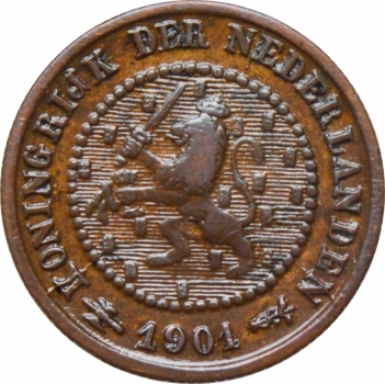 Нидерланды 1/2 цента 1901 г., AU, "Королева Вильгельмина (1890 - 1948)"
