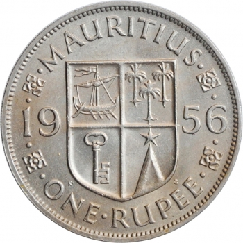 Маврикий 1 рупия 1956 г., BU, "Королева Елизавета II (1953 - 1986)"