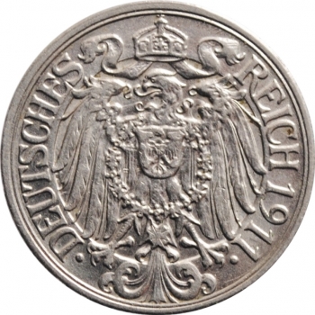 Германия 25 пфеннигов 1911 г. E, 'Германская империя (1871 - 1922)'