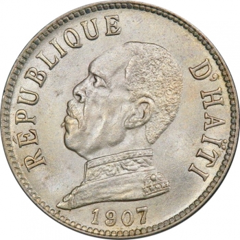 Гаити 20 сантимов 1907 г., PCGS MS64, "Республика Гаити (1863 - 1985)" Top Pop
