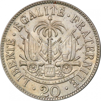 Гаити 20 сантимов 1907 г., PCGS MS64, "Республика Гаити (1863 - 1985)" Top Pop