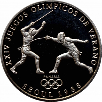 Панама 1 бальбоа 1988 г., PROOF, "XXIV летние Олимпийские Игры, Сеул 1988 - Фехтование" (Cu-Ni)