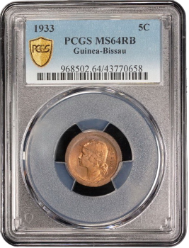 Гвинея-Бисау 5 сентаво 1933 г., PCGS MS64 RB, "Португальская колония (1933- 1974)"