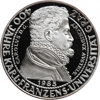 Австрия 500 шиллингов 1985 г., PROOF, "400 лет Грацскому университету имени Карла и Франца"