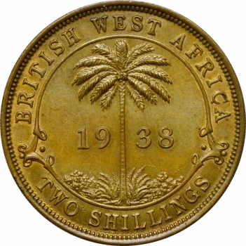Британская Западная Африка 2 шиллинга 1938 г. KN, UNC, "Король Георг VI (1937 - 1952)"