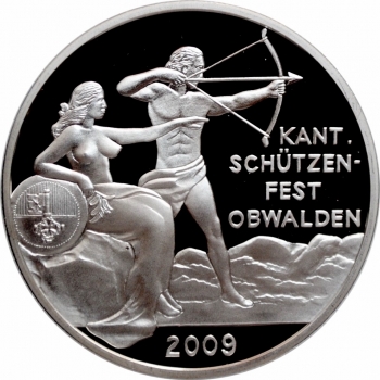 Швейцария 50 франков 2009 г., NGC PF70 UC, "Стрелковый фестиваль в Обвальдене" Top Pop