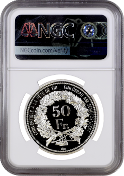 Швейцария 50 франков 2009 г., NGC PF70 UC, "Стрелковый фестиваль в Обвальдене" Top Pop