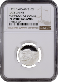 Республика Дагомея (Бенин) 100 франков 1971 г., NGC PF69 UC, "10 лет независимости. Ганвье" Top Pop