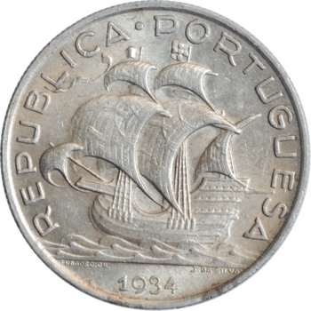 Португалия 5 эскудо 1934 г., AU, "Португальская Республика (1911 - 1969)"