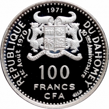 Республика Дагомея (Бенин) 100 франков 1971 г., NGC PF69 UC, "10 лет независимости. Ганвье" Top Pop