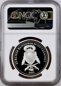 Швейцария 50 франков 2002 г., NGC PF70 UC, "Стрелковый фестиваль в Цюрихе"