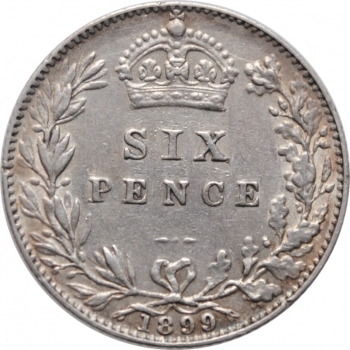 Великобритания 6 пенсов 1899 г., XF, "Королева Виктория (1838 - 1901)"
