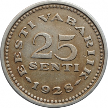 Эстония 25 сентов 1928 г., XF, "1ая Республика (Крона) (1928 - 1940)"