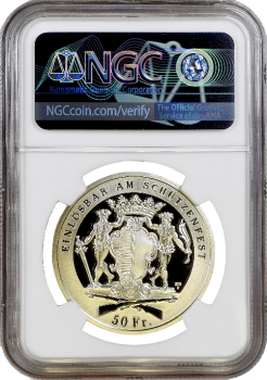 Швейцария 50 франков 1996 г., NGC PF69 UC, "Стрелковый фестиваль в Земпахе"