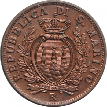 Сан-Марино 10 чентезимо 1937 г. R, UNC, "Республика Сан-Марино (1864 - 1938)"